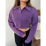 Lila 3 İplik Polo Yaka Crop Sweat