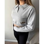 Gri 3 İplik Polo Yaka Crop Sweat