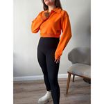 Turuncu 3 İplik Polo Yaka Crop Sweat