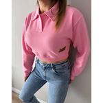 Pembe 3 İplik Polo Yaka Crop Sweat