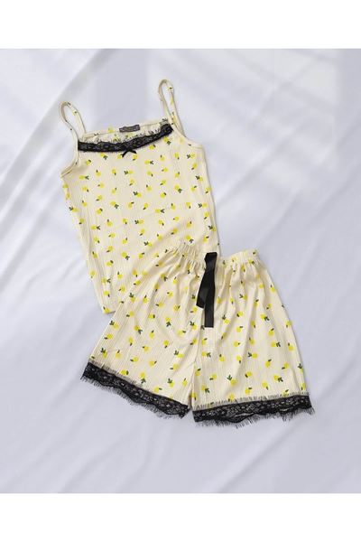 Sarı Limon Desen Şort Pijama Takımı