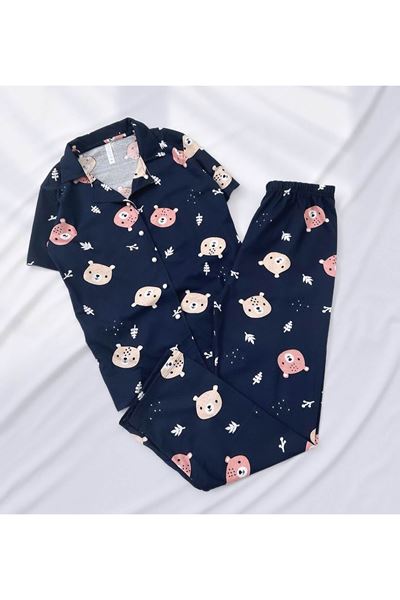 Lacivert Pig Düğmeli Pijama Takımı